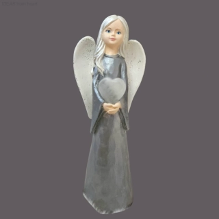 Andělka s křišťálovým srdcem – ručně malovaná soška pro čistotu a harmonii 15,5 cm - sádra