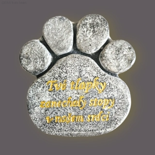 Vzpomínkový kámen pro mazlíčka - tmavý, zlaté písmo - Tvé tlapky zanechaly stopy v našem srdci