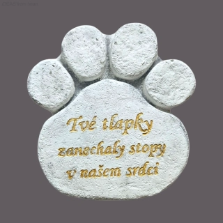 Vzpomínkový kámen pro mazlíčka - světlý, zlaté písmo - Tvé tlapky zanechaly stopy v našem srdci