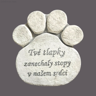 Vzpomínkový kámen pro mazlíčka - světlý, stříbrné písmo - Tvé tlapky zanechaly stopy v našem srdci