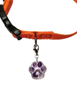 Orgonitový přívěsek na obojek – psí tlapka s ametystem (2 cm)