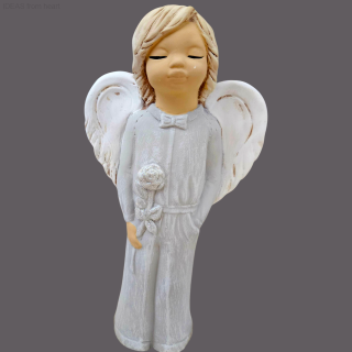 Sádrový anděl František šedý – chlapec, výška 26 cm