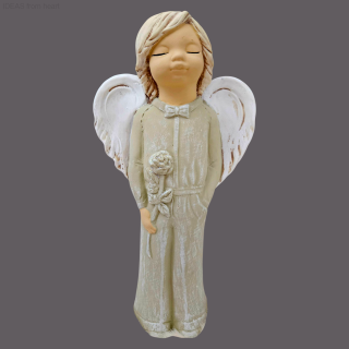 Sádrový anděl František béžový – chlapec, výška 26 cm