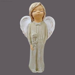 Sádrový anděl František béžový – chlapec, výška 26 cm