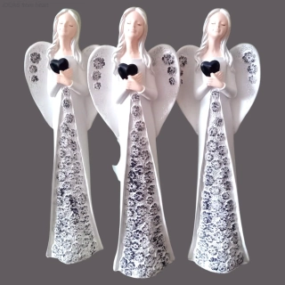 Sádrová Andělka s Minerálem - OBSIDIÁN ČERNÝ