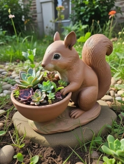  Veverka s miskou – zahradní dekorace