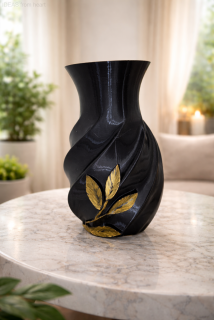 Designová váza černá Spirala se zlatou patinou