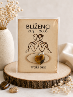 Minerální přívěsek srdce – tygří oko – Blíženci
