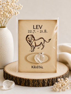 Minerální přívěsek srdce – křišťál – Lev