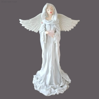 Andělka Eliora stojící v bílé barvě s přírodním minerálem RŮŽENÍN  cca 50 cm - Powertex