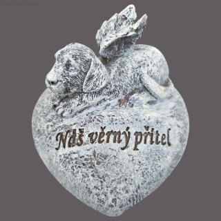 Srdce s pejskem s nápisem "Náš věrný přítel " 7,5 cm - polystone